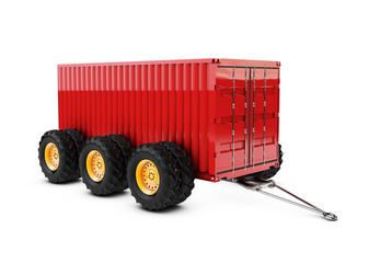 Cargo container on the wheels, 3d illustration isolated on white background