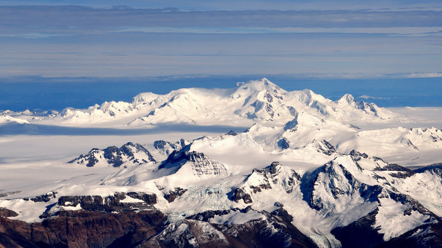 Aerial view of the southern patagonian ice field with volcano Lautaro