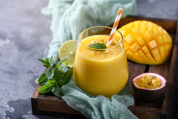 Healthy mango smoothie, exotic vitamin drink, mango shake - 148962083
