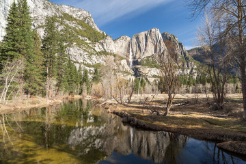 Distant View of Upper Falls, Yosemite, reflected in Merced River