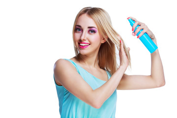 woman with a hair spray
