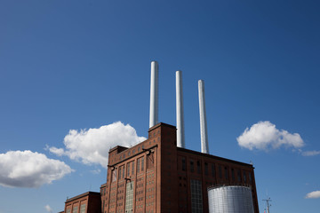 Svanemølle, danish power plant from Copenhagen over the blue sky