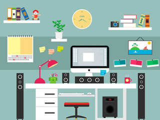 Flat style workplace.