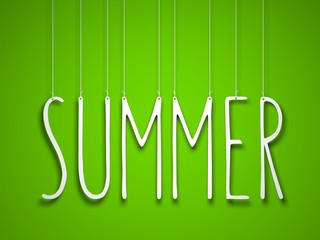 Summer - white word hanging on green background. 3d illustration