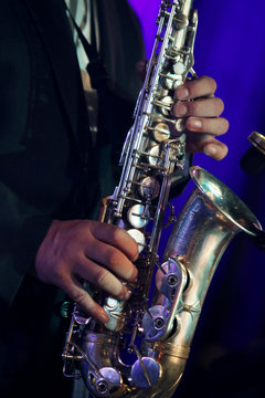Jazz saxophone player hands