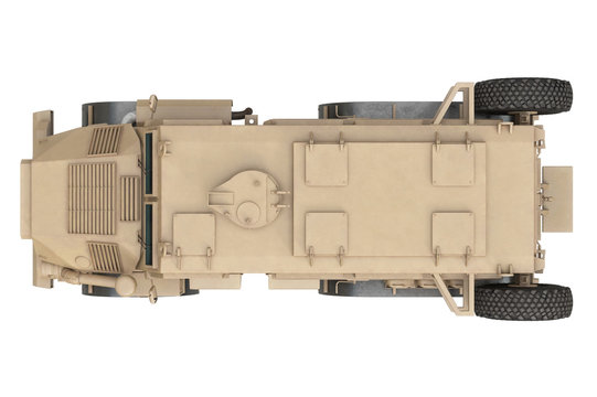 Truck Military Army Transportation Vehicle, Top View. 3D Rendering