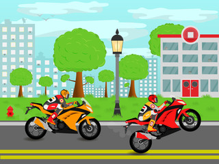 Sport bikes on the streets of the city.