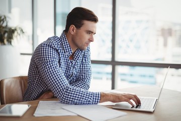 Attentive executive using laptop at desk