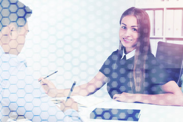 Job interview with a man in office, double