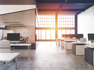 Open office with aquarium, corner, toned