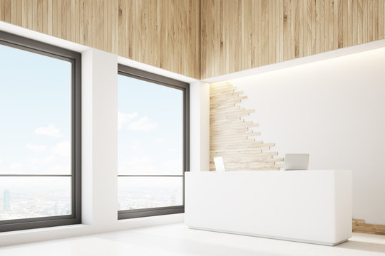 Light wood reception, two windows