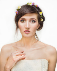 Pretty young woman with Wreath of Pink Flowers