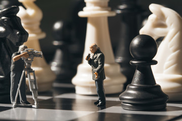 Chess game online broadcast. Filming chess game process.