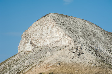 View of the Red mountain, or the Mare's head, chalk mountains in the Don River valley, Donskoy park.