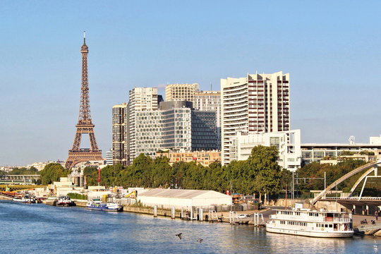 View on Paris city, France. Eiffel statue, seine river, Marechaux Boulevard