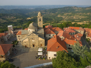 Roccaverano village of Piedmont Langhe Italy. aerial view of main square