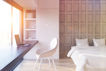 Bedroom with computer table, toned
