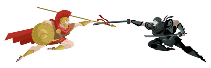 spartan soldier clash against persian ninja warrior © matiasdelcarmine