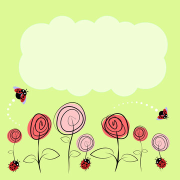vector drawing with flowers and insects