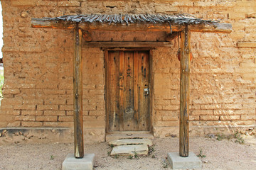 Door of the historic building housing the CCC Museum with copy space on La Posta Quemada Ranch in...