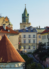 Poland, Lublin Voivodeship, City of Lublin, Old Town, View towards the Trinitarian Tower - obrazy, fototapety, plakaty