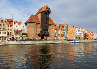 Fototapeta na wymiar Poland, Pomeranian Voivodeship, Gdansk, Old Town, Motlawa River and Medieval Port Crane Zuraw