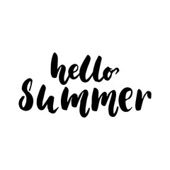 Hello, summer - hand drawn lettering quote isolated on the white background. Fun brush ink inscription for photo overlays, greeting card or t-shirt print, poster design.