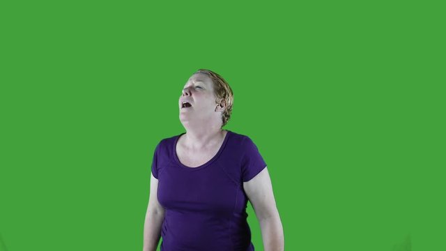 Woman sneezing, spring, green screen
