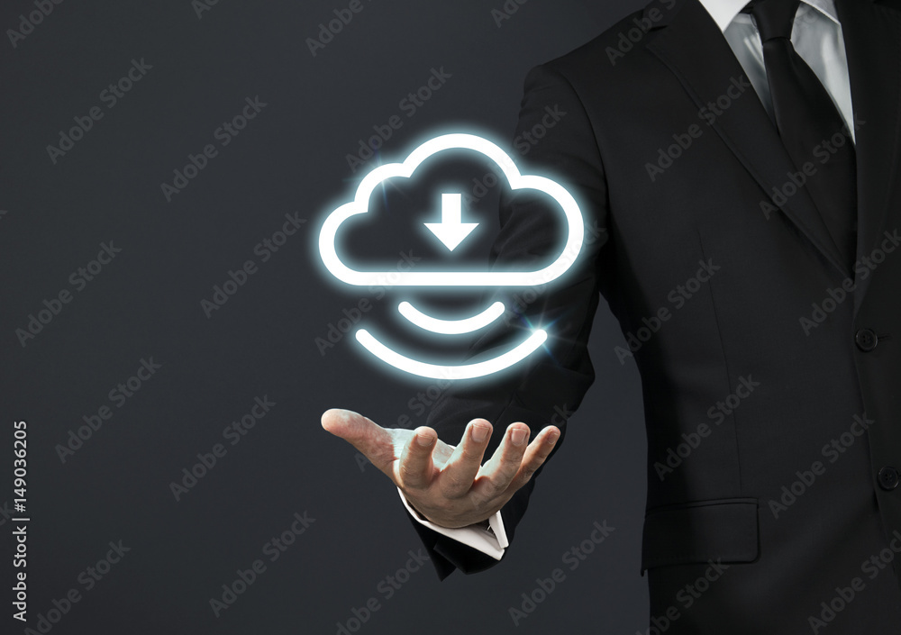 Wall mural Businessman magical touch concept -  cloud system