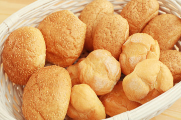 Different fresh bread loaves, closeup