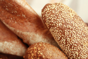 Different bread loaves, closeup