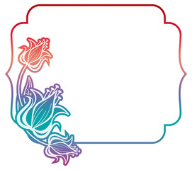 Gradient label with decorative flowers. Copy space. 