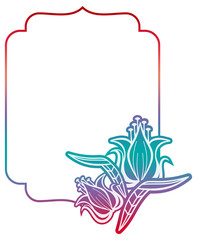 Gradient label with decorative flowers. Copy space. 