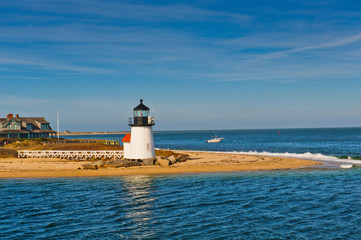 Brant Point Light Lighthouse, Nantucket Harbor, Nantucket, Cape Cod, Massachusetts, USA..Brant Point Light Lighthouse, Nantucket Harbor, Nantucket, Massachusetts, USA