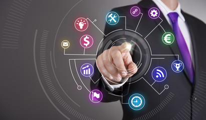 Business man touch screen concept - Business Circle