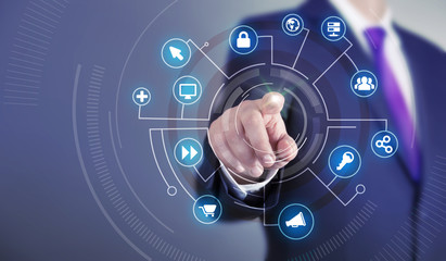 Business man touch screen concept - Network