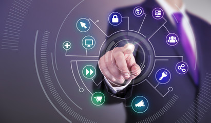 Business man touch screen concept - Network