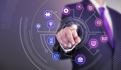 Business man touch screen concept - Business Symbols