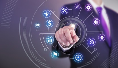 Business man touch screen concept - Business Circle