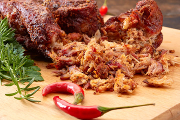 Pulled pork on wooden board