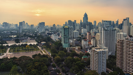 Sunset over Banjakiti park in Bangkok