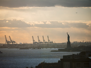 Statue of Liberty and cranes. © Tim Bird