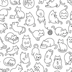 Tuinposter Cat Outline Seamless Vector Pattern © Denis
