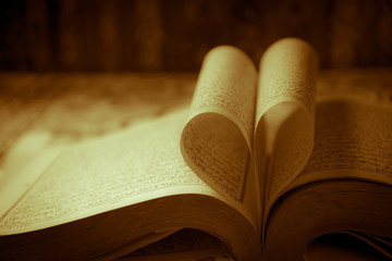Open Book with heart shape in the middle page, mono tone
