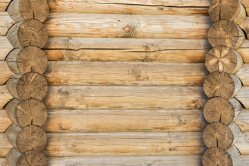 Texture of a ancient wall of wooden logs, abstract background