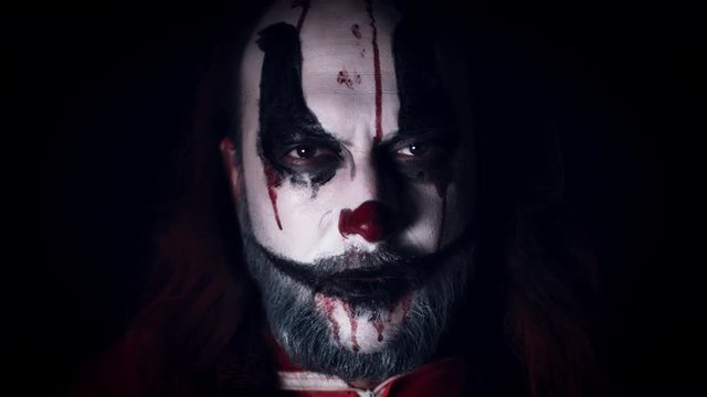 4k Halloween Horror Clown Man with Evil Smile