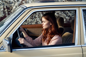 woman, steering wheel, body, car, driver, spring
