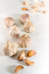 Garlics on white background, food ingredient