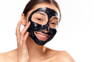 mask against black dots, woman, emo...