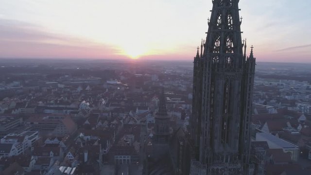 Ulm City Minster Drone Sunrise